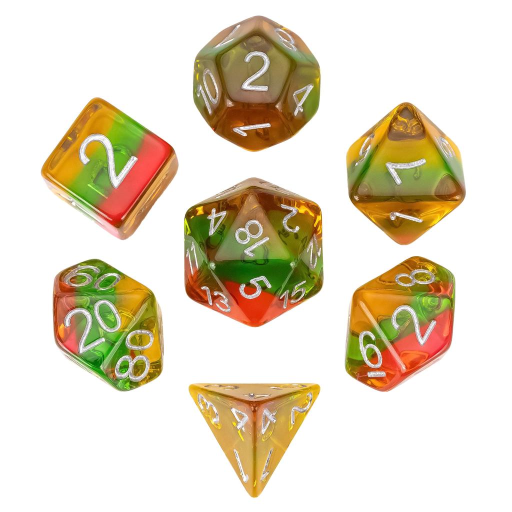 Cusdie Многослойный набор кубиков для D&D, смола, блестки, 7 шт. D4-D20, разноцветный полиэдральный набор кубиков для настольных ролевых игр D&D
