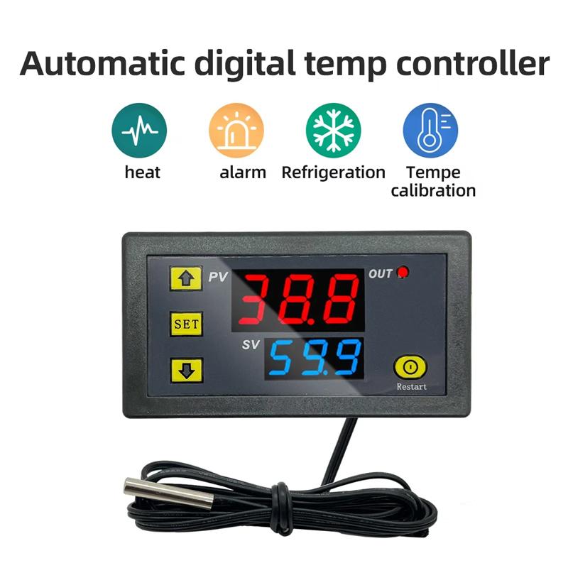 Мини W3230 DC 12V 24V AC110-220V Линия зонда Цифровой контроль температуры Светодиодный термостат Регулятор Прибор контроля нагрева/охлаждения