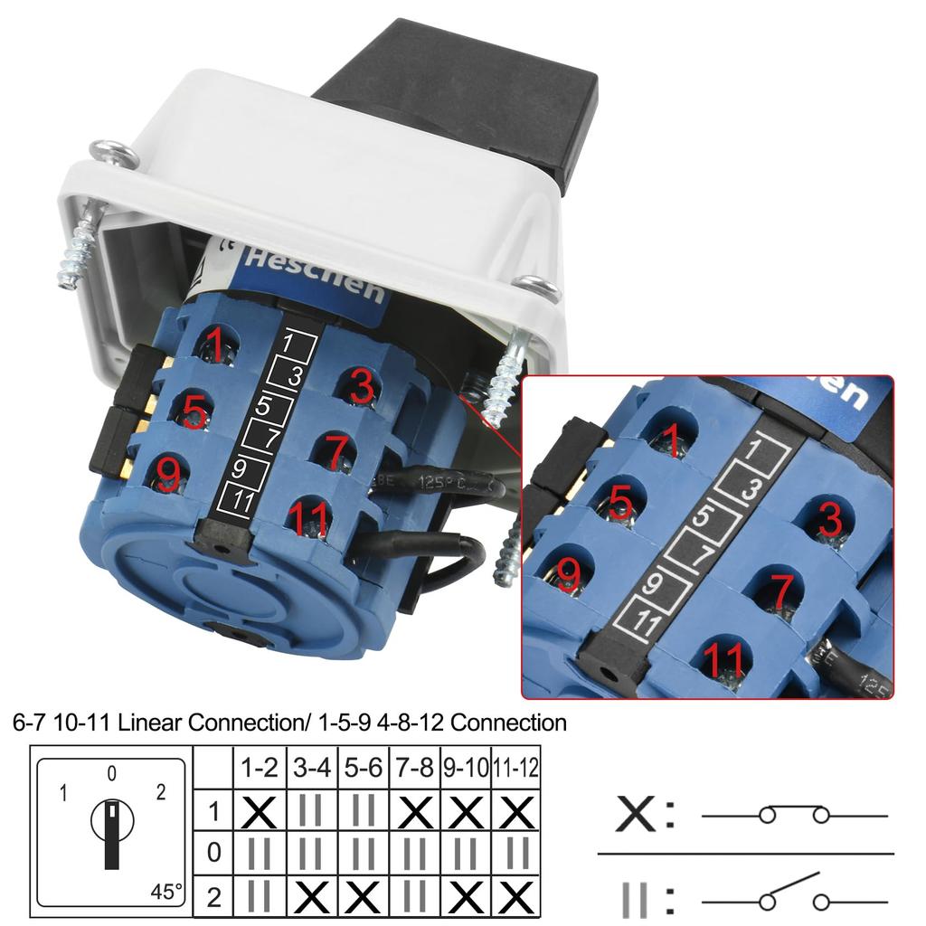 Heschen Universal Rotary Cam Selector 660V 12 CE with Master Switch Enclosure Switch, SZW26-20/ZC.VV.3D, 20A, ON-OFF-ON 3-Position, 3-Phase,