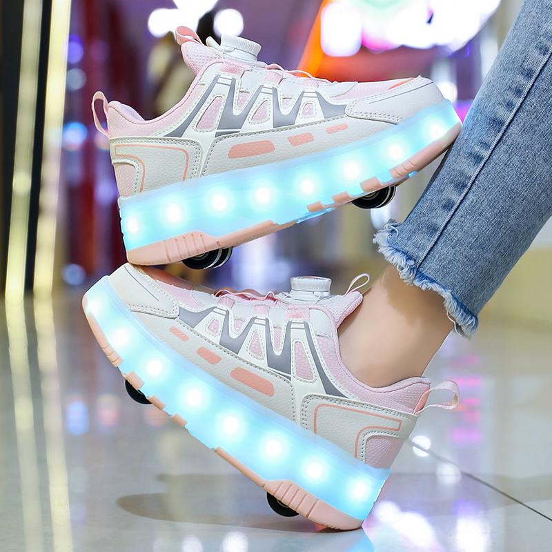 Роликовые кроссовки Детские кроссовки с 4 колесами LED подсветка Светящиеся Детские Светящиеся Модные Уличные Спортивные Обувь Девочки Мальчики Подарки