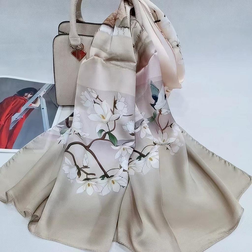 Высокое качество 100% шелковый шарф шаль хиджаб обертывание женский цветочный весна лето пляж шелковые шарфы