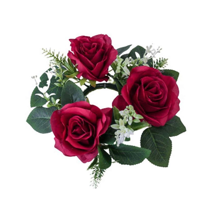 2 шт. Подсвечник Искусственный Подсвечник Гирлянда Мини Искусственные Цветы Розы Свадебные Украшения Венок для Свечей для Столбовых Свечей Венок из Искусственных Цветов