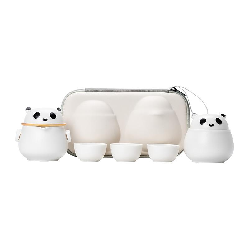 Light Luxury Panda Travel Tea Set, One Pot, Three Cups of Kuaike Cup, High-end Kung Fu Tea Set Gift Box, Business Gift Accompaniment