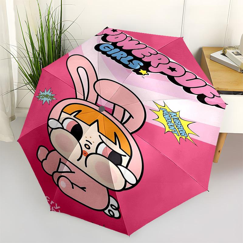 1pc Powerpuff GirlsOpen/Close Umbrella-Windproof, Compact Travel Umbrella, Sturdy 8-Rib Shaft, Outdoor Accessory1208