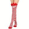 Women with Bow Accent for Women Girls Christmas Socks Knee-High Over-the-Knee Elegant Red & Green Striped Long Socks