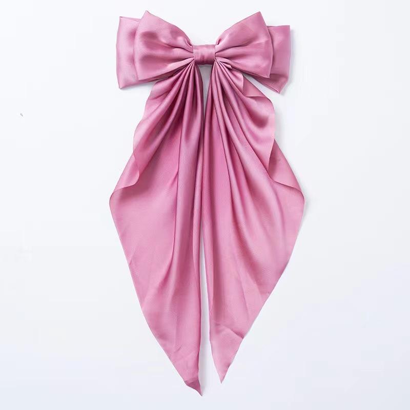 1 Pcs Fashionable Solid Color Ribbon Bow Hair Clip Women's Elegant Long Satin Large Bow Spring Clip Hair Accessory Top Clips
