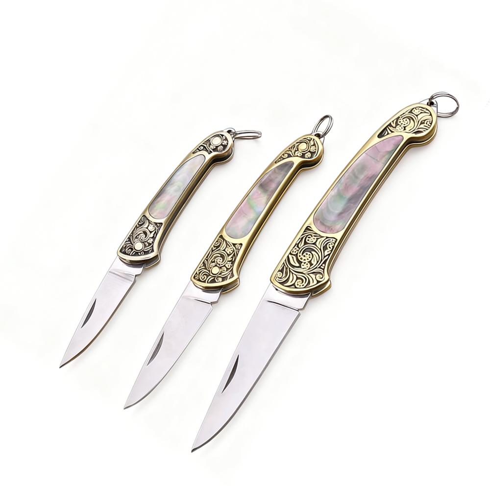 High Quality Sharp Brass Handmade Folding Knife Exquisite Shell Portable Mini Keychain Knife Express Unpacking & Fruit Cutting