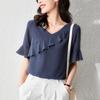 Aiyimaiyi 2023 Женская шифоновая стильная свободная рубашка с коротким рукавом - утягивающий, закрывающий живот топ на лето