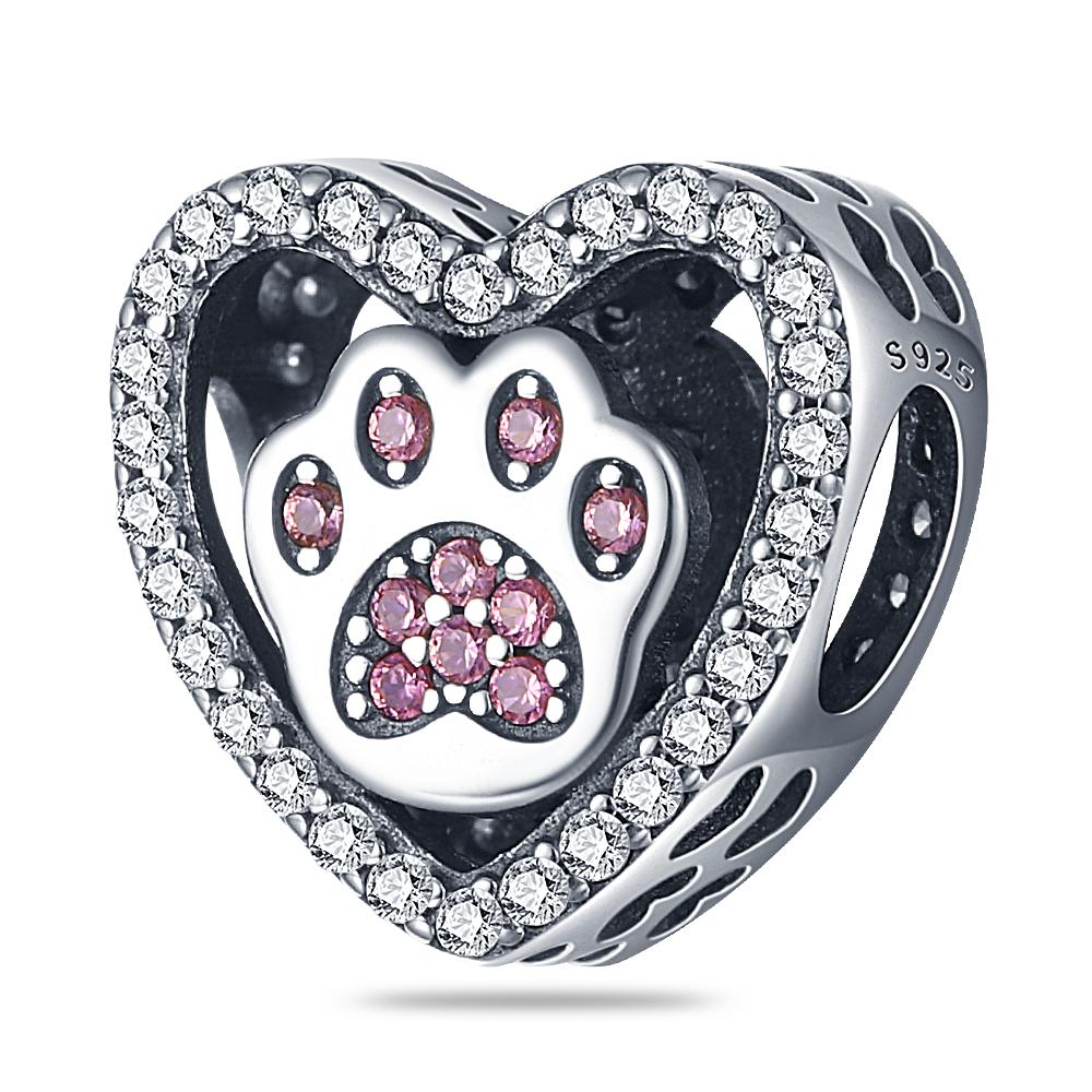 Plata De Ley Christmas Heart Flower Cat Paw Mother Child Girl Charms Fit Original 3Mm Bracelet Jewelry For Women