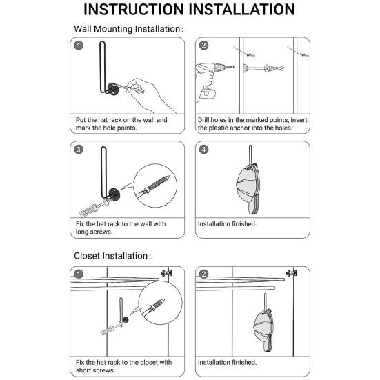 3 шт. Стеллажи для хранения бейсболок. Длинный крючок с перфорацией в стену. Большая несущая способность. Противоскользящая L-образная антикоррозийная подставка для шляп. Брелок. Держатель сумки для зонтика.