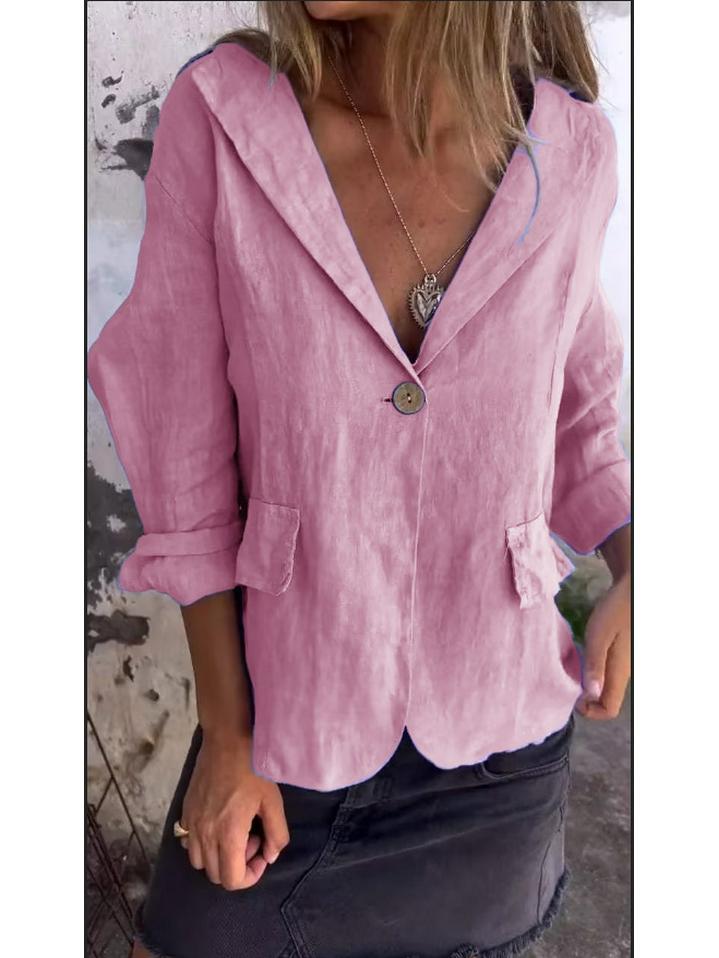 2024 Ранняя осень Женский большой размер Свободный пиджак из хлопка и льна с лацканами с вырезом и пуговицами