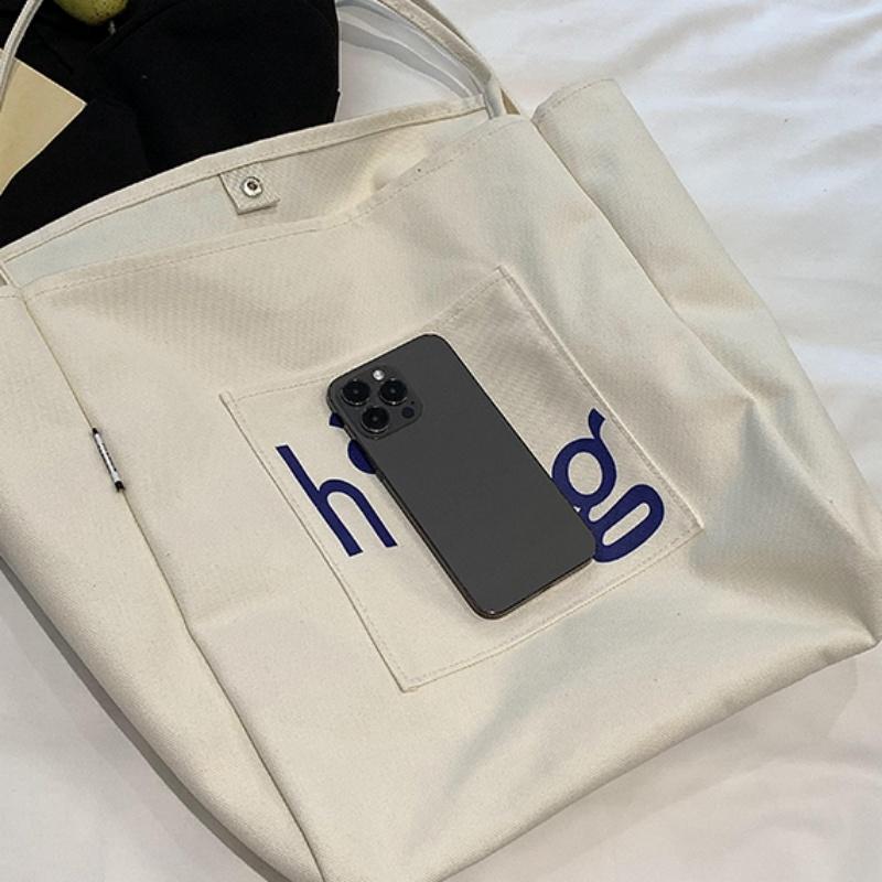 Большая вместительная однотонная холщовая сумка для женщин, мягкие сумки на ремне с застежкой-молнией, сумки для девочек, сумка для покупок с надписью, модная