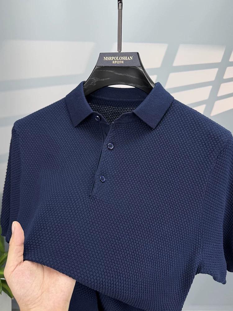 100% Cotton Solid Color Short Sleeve Polo Shirt Summer Breathable Pineapple Pattern Lapel T-shirt High-end Knitted Men's Wear