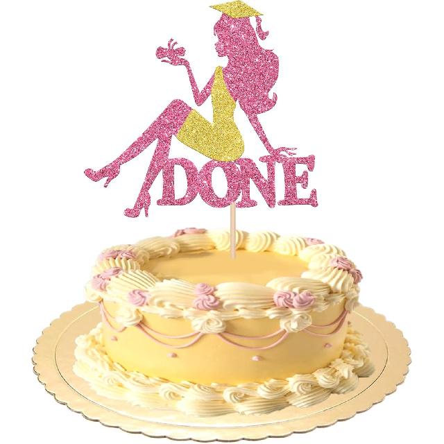 1 PCS High Heel Girl Graduation Cake Topper Black Pink Glitter Done Diploma Class of 2025 Congrats Grad Cap Cake Pick for 2025 Senior High School