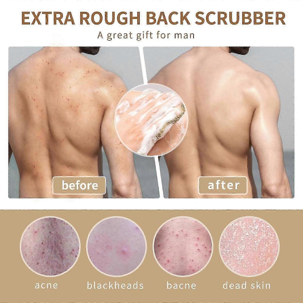 Extra Rough Exfoliating Back Scrubber for Shower with Natural Loofah Strap and Long Reach