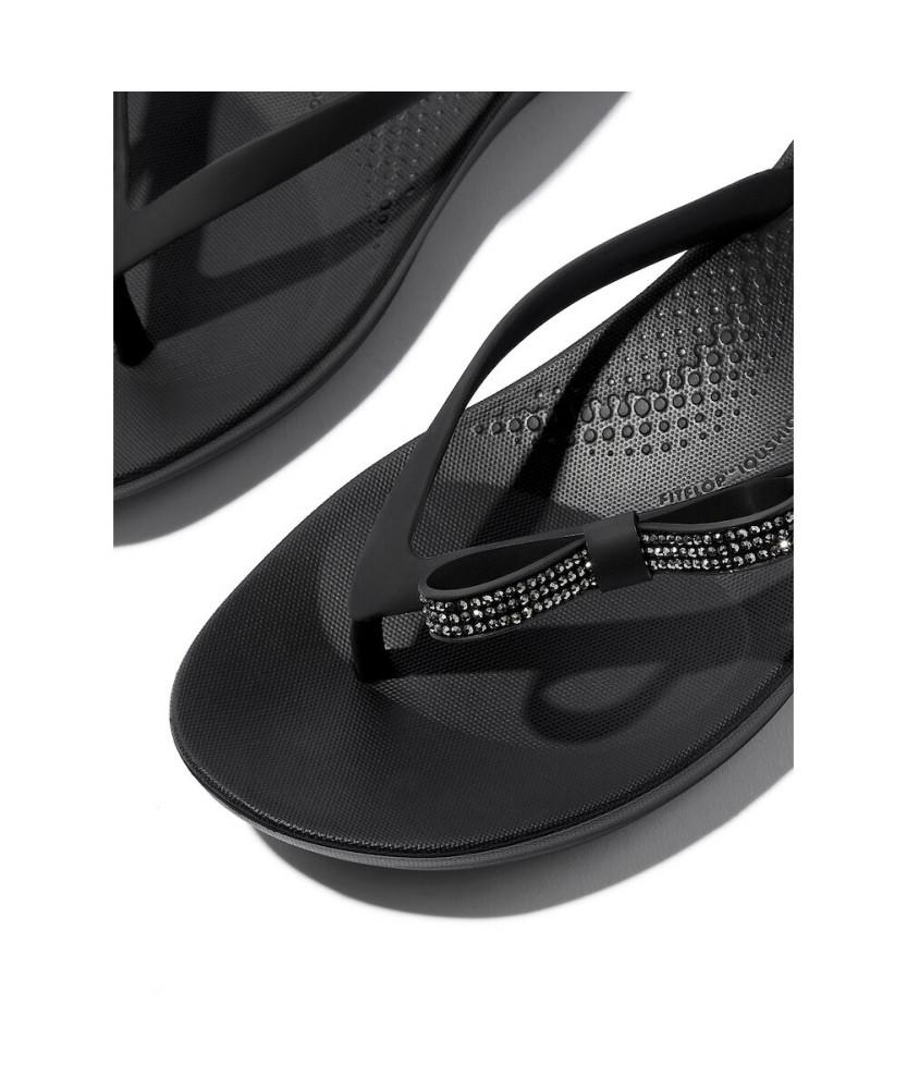 Женские шлепанцы Fitflop Eye Cushion с блестящим бантом - Черные (Ft64K2Q025)