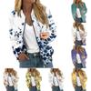 Women's Fashionable Casual Long Sleeve  Print Round Neck Zipper Jacket