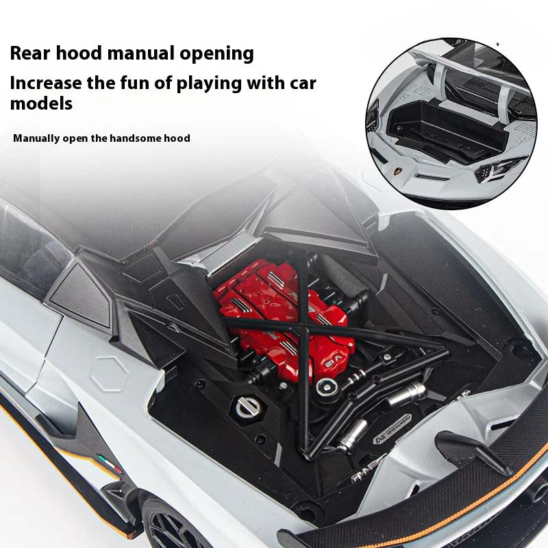 1/18 Scale Lamborghini Aventador SVJ Hidden Edition Race King Supercar Alloy Diecast Model Car Sound & Light Children Toy Gift Present