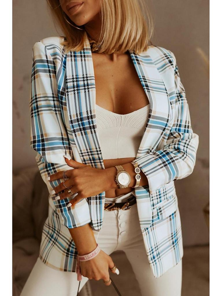 Блейзер цвета розовой розы в клетку с отложным воротником - Коллекция Осень/Зима 2022