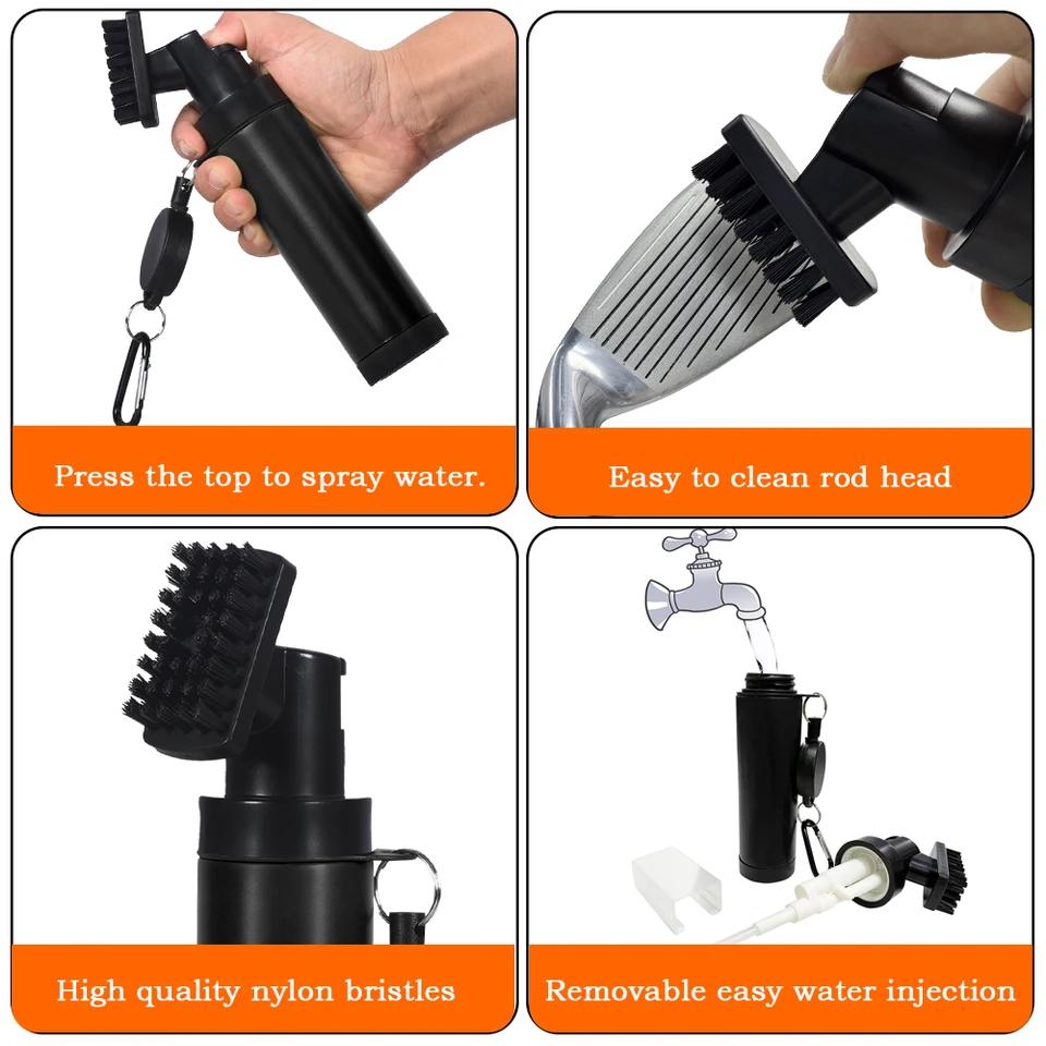 Professional Golf Club Head Cleaning Brush Spray Bottle Groove Tube Golf Brush With Retractable Hook