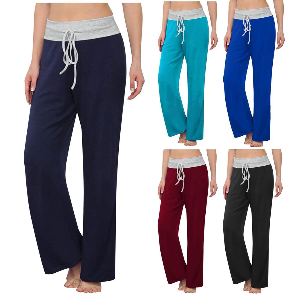 Women Wide Leg Pants Casual Stretch Yoga Pant   Pants Splicing Pants