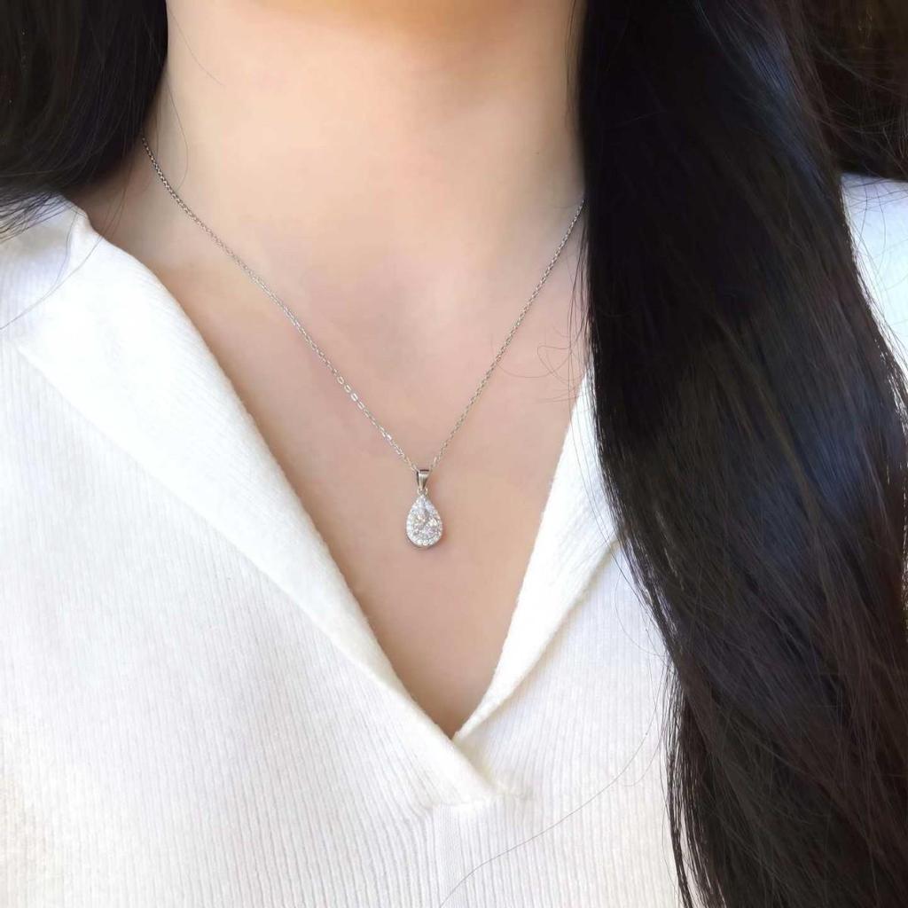 Элегантное ожерелье с муассанитом в форме капли воды: Стерлинговое серебро S925, 1 карат, цепочка на ключицы в европейско-американском стиле