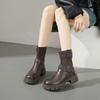 2025 New Spring and Autumn Soft Leather Soft-soled Mother Shoes Round Head Non-slip Comfortable Thick Heel Middle Heel Rear Zipper Knight Boots