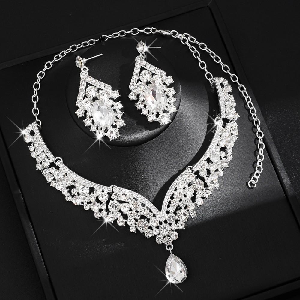 2Pcs/set Elegant Bridal Necklaces Earrings Shining Necklace Earrings Set Women