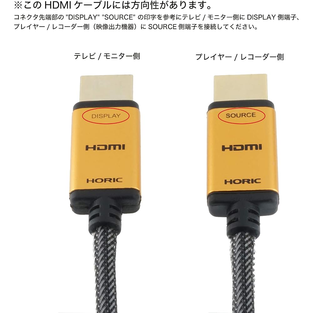 HORIC Fiber Optic HDMI Cable, 20m, 4K/60p, 18Gbps, HDR, HDMI 2.0, Mesh Type, Gold, HH200-539GM