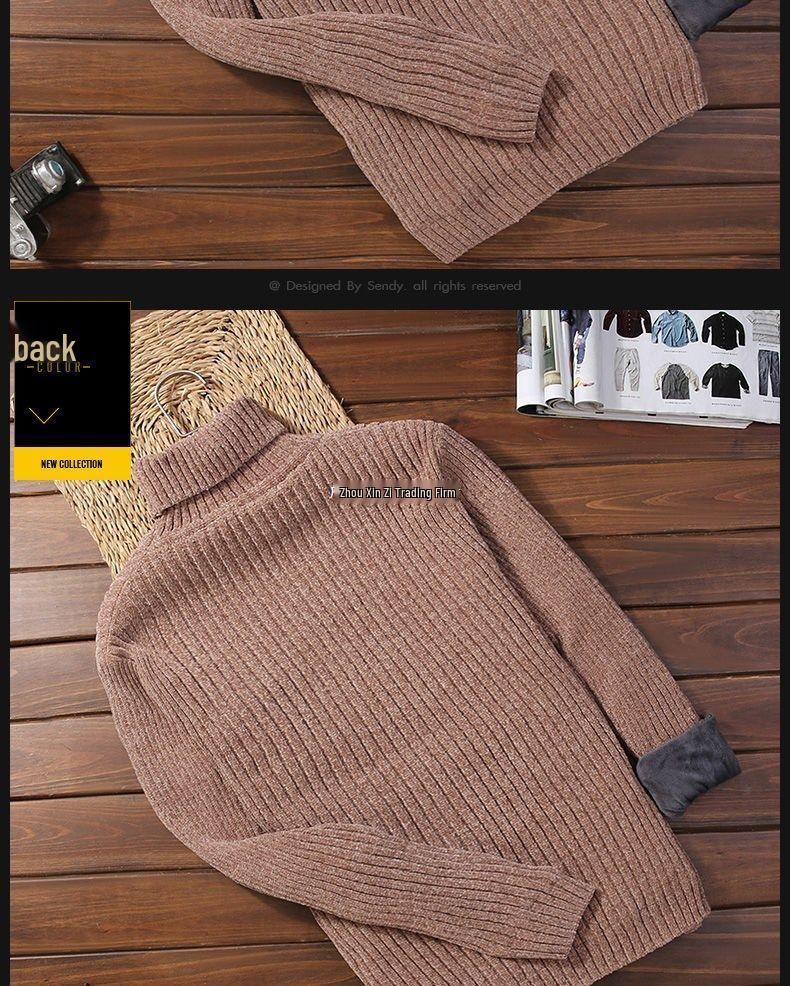 Мужской плотный велюровый/chenille свитер с высоким воротником - Модный, свободный крой, теплый, однотонный, вязаный, для осени/зимы