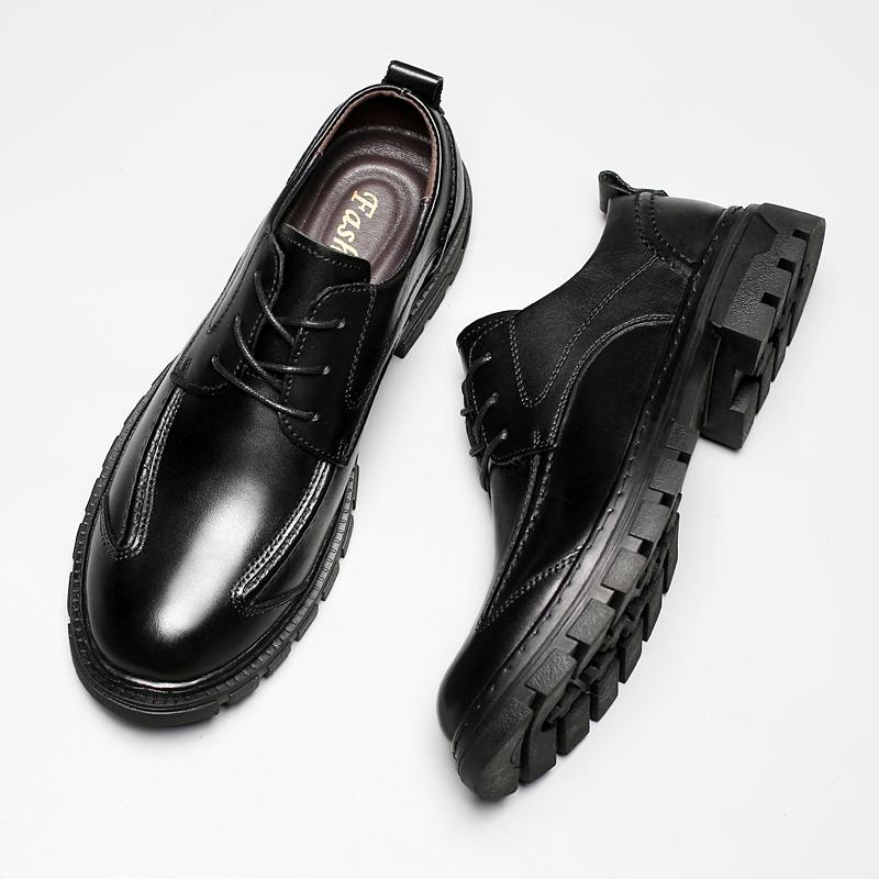 Fashion Hand-Stitched Male Oxford Shoes Comfortable Lace-Up Business Shoes Fashion Mens Formal Dress Footwear Thick Bottom Derby Shoes