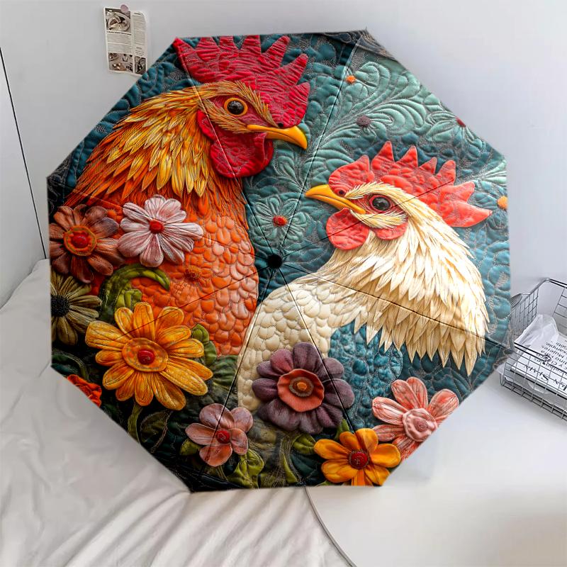 1 шт. Автоматический складной зонт - Узор лисы, кошки, петуха, Портативный и складной дизайн с 8 спицами, Рождественские подарки на день рождения