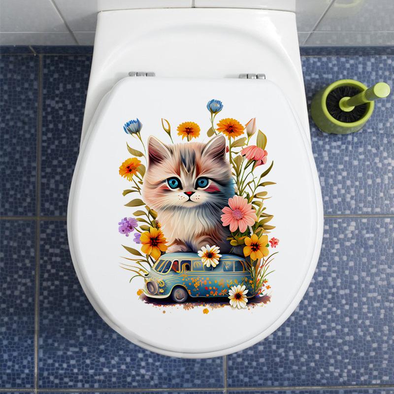 Мультфильм милый акварельный кот наклейка наклейки ванная комната украшение крышки унитаза водостойкая наклейка на стену