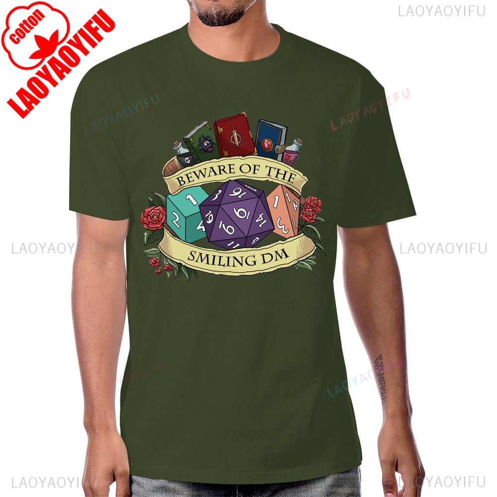Beware of The Smiling DM Funny Dice Explore Dungeons DnD Graphic Printed T Shirt Cotton Short Sleeve Streetwear Hip Hop Tshirt