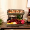 2-Tier Fruit Basket Kitchen Storage Basket Multipurpose Wooden Food Container Vegetable Cake Holder Kitchen Accessories