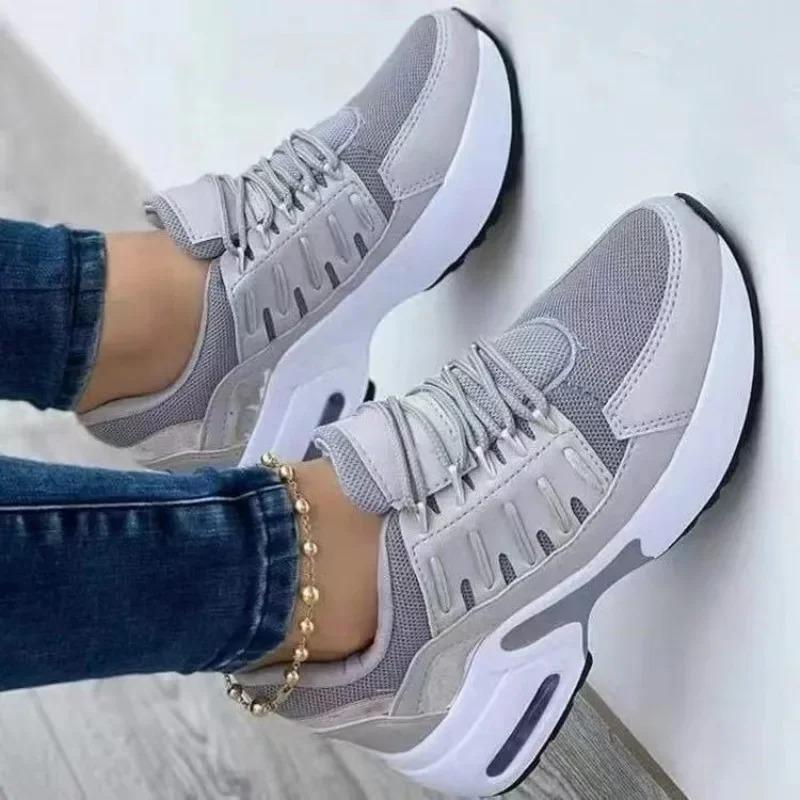 Sneakers 2025 New Fashion Wedge Platform Plus Size Casual Sports Shoes Women Lace-up Mesh Breathable Women's Vulcanized Shoes
