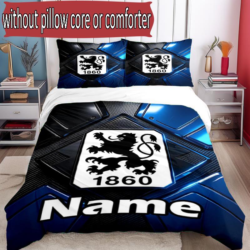 3pcs Duvet Cover Set (1*Duvet Cover + 2*Pillowcase, Without Core), Custom Name 1860 Munchen football club Pattern Bedding Set, Home Bedroom Decor Gift