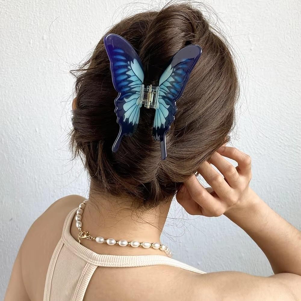 Gradient Color Big Hair Clip Simulated Butterfly Colorful Ponytail Clip Elegant Hair Claw
