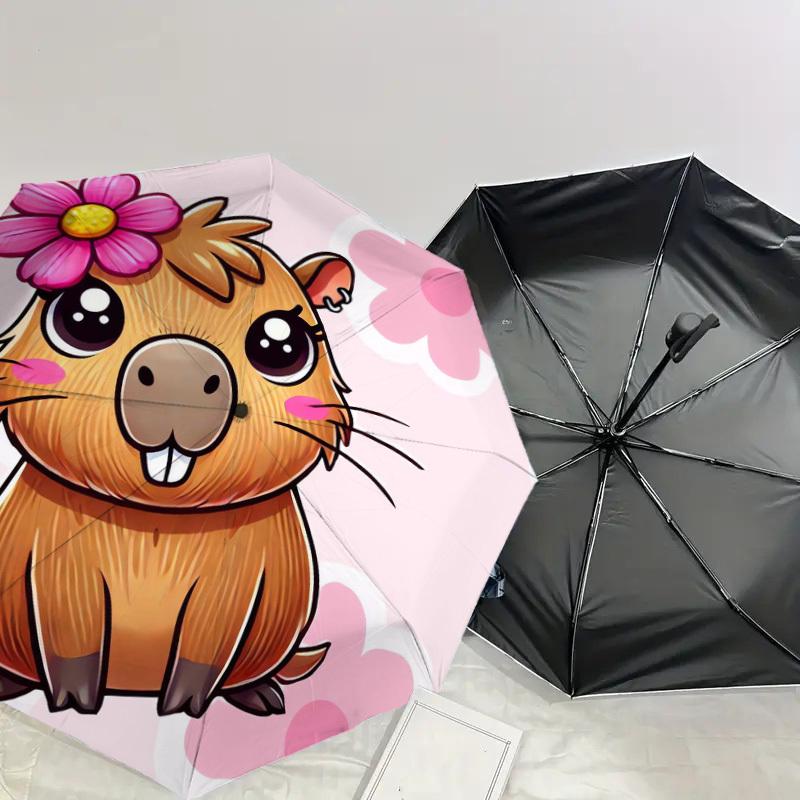 1pc Cute Guinea Pig with Flower Umbrella with Plastic Handle,Suitable for All Seasons Home Travel Outdoor UmbrellaDD174