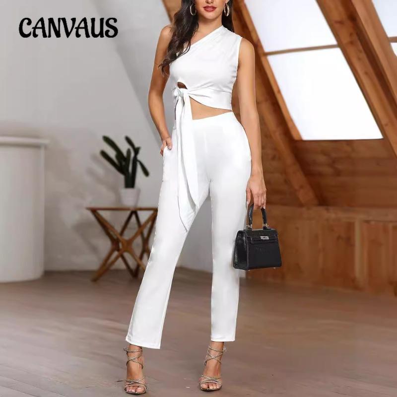 Женский однотонный сексуальный брючный костюм на одно плечо со шнуровкой и девятью точками