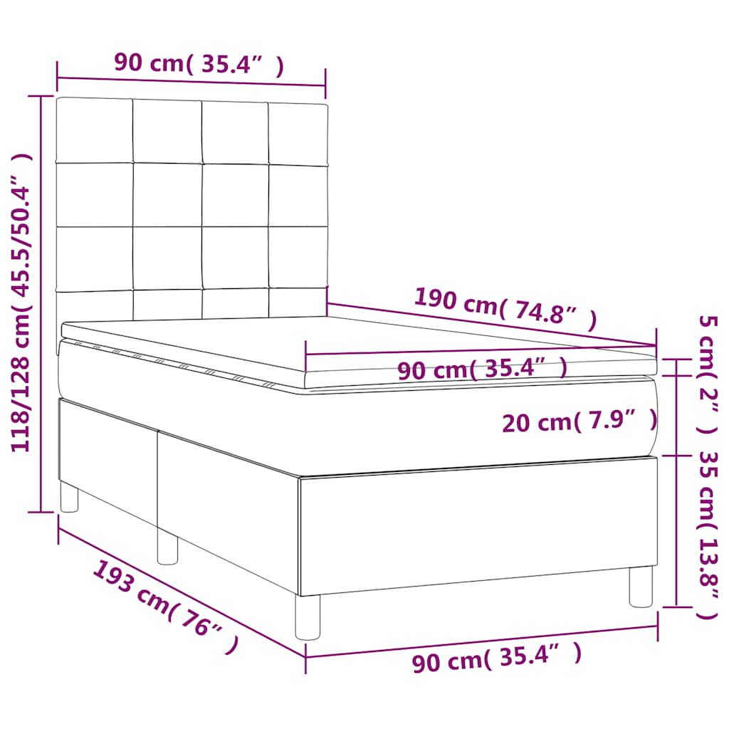 Box Spring Bed with Mattress Dark Green 90 x 190 cm Velvet