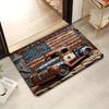 1pc 2D Flat Vintage American Flag Rusty Truck Wood Texture Flannel Door Mat Non Slip Patriotic Rug For Entryway Garage Floor