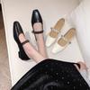 French Retro Single Shoes Women's 2025 Spring and Autumn New Low-heeled Square Head Shallow Mouth One-word Buckle with Shallow Mouth Mary Jane Shoes