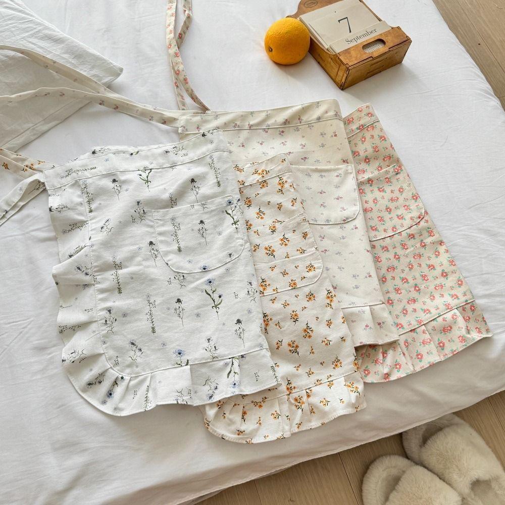 Korean Style Floral Lace Apron Floral Pattern Anti Fouling Apron Breathable Work Apron Coffee Shop