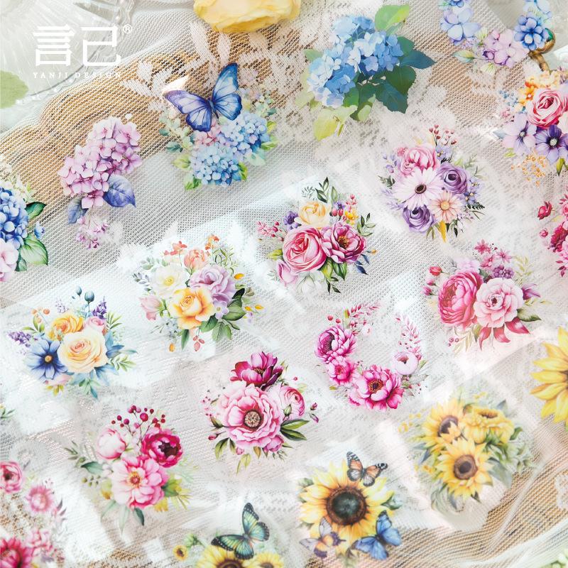ПЭТ-лента «Сезон цветения Янь Цзи»: 8 наклеек для DIY-сцен с цветочной тематикой