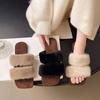 Французские пушистые тапочки на плоской подошве, женская уличная обувь 2025, новинка осени и зимы, юбка, домашние пушистые хлопковые тапочки на одной подошве