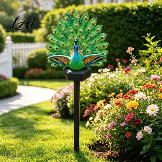 Elegant Backyard Decor for Outdoor Spaces Solar Peacock Garden Light Sculpture with Auto-On LED Colorful Statues Patios Lights Waterproof