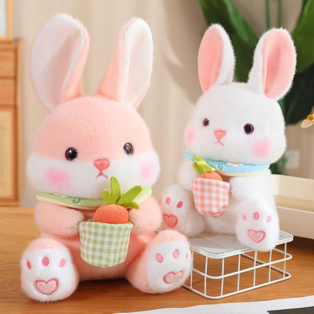 With Bib Bunny Animal Plush Doll Soft Adorable Bunny Dolls Carrot Rabbit Plush Toys  Children Girl