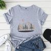 Summer Women's Loose Round Neck Pure Cotton Landscape Mountain Short Sleeved T-Shirts Women’s