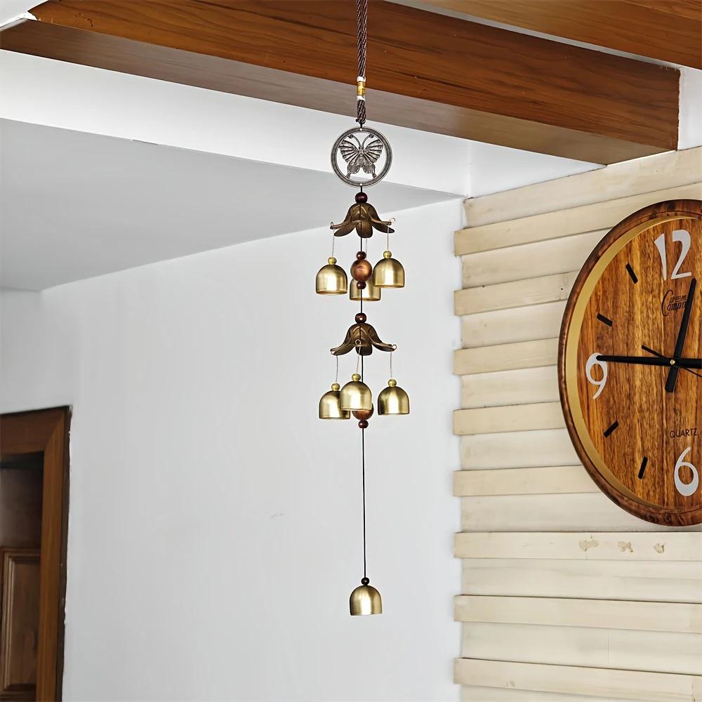 Garden Random Style Double Metal Bell Pendant Wind Chime, Brass Color Bell Hanging Decoration Home Patio Wall Hanging Gift